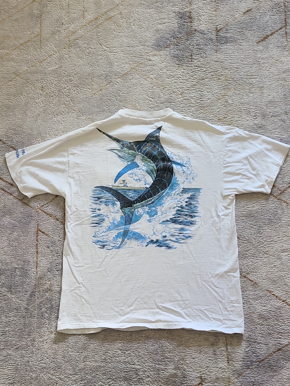 Vintage Guy Harvey Marlin T Shirt XL Single Stitch USA Kona Hawaii Pocket Tee